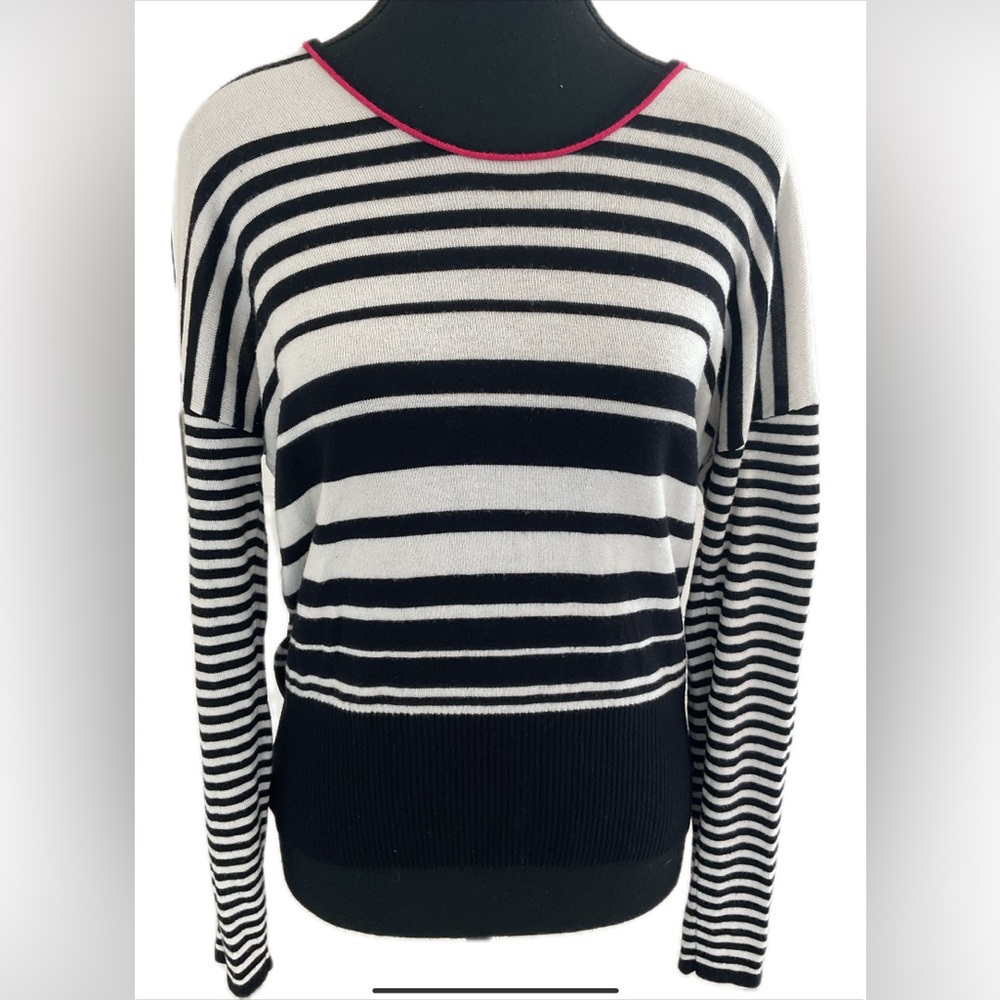 Olsen Chic Striped Wool Mix Women's Sweater with Pink Trim